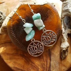 Handmade Turquoise Amazonite Crystal Lotus Healing Earrings
